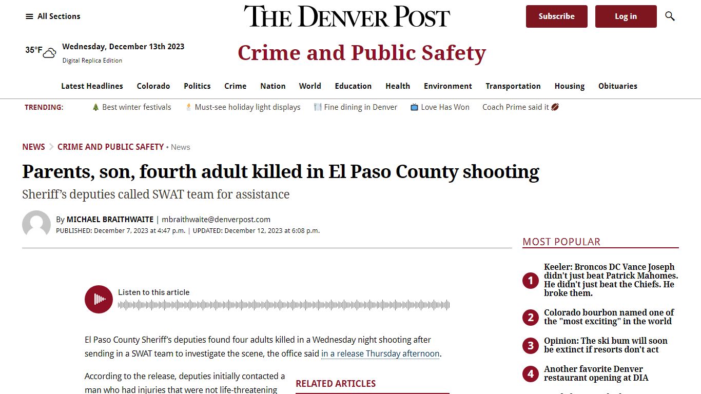 Four killed in shooting in El Paso County - The Denver Post